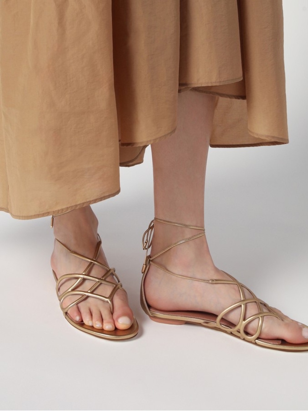 Aquazzura Infinito Metallic Gold Strappy Lace-Up Sandals size 38.5